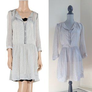 Vanessa Bruno Printed Woven Silk Sheer Dress Flecked Print 3/4 Long Sleeves 38 6